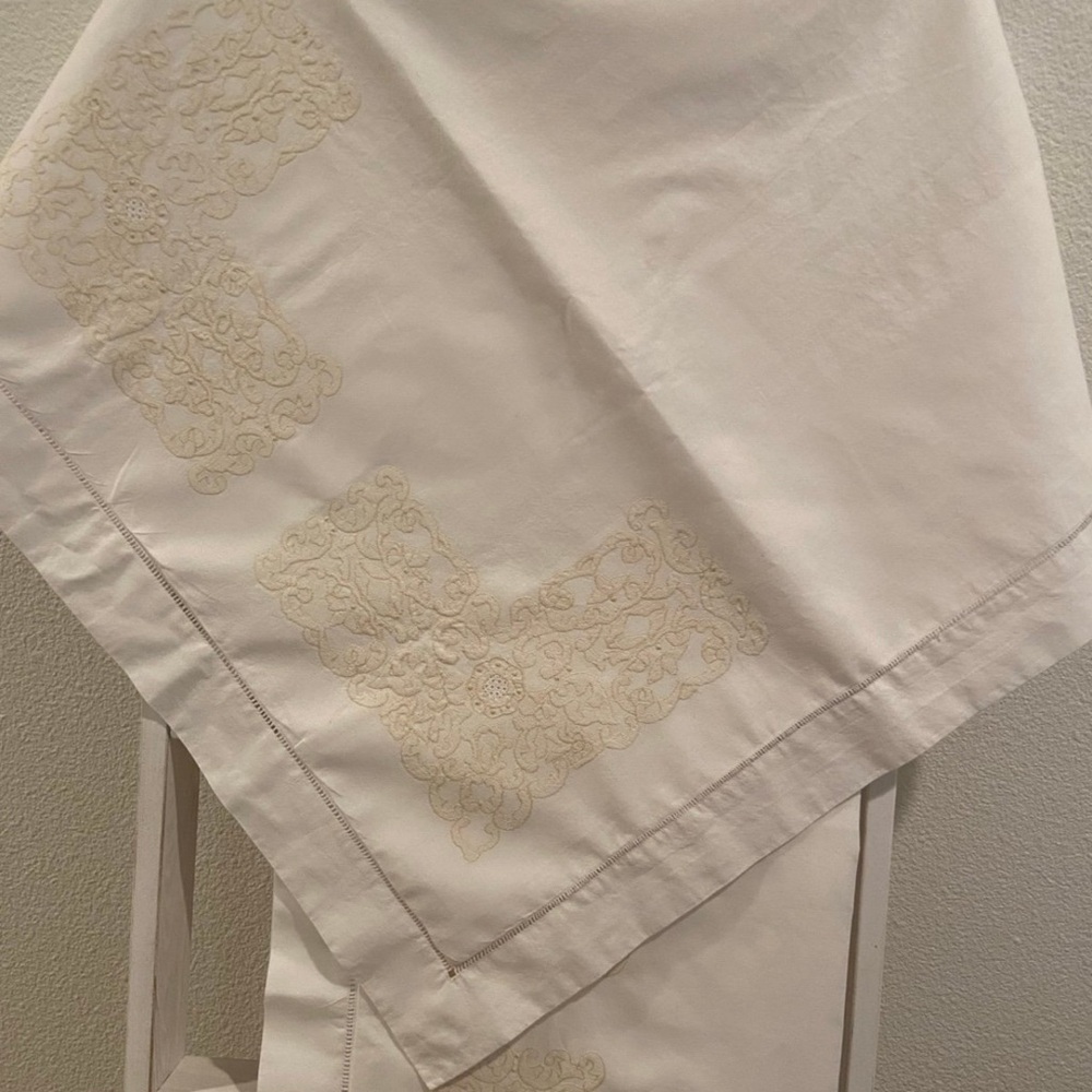 Beautiful All Cotton Vintage Cream Embroidered Pillowcase Set o’ 3.